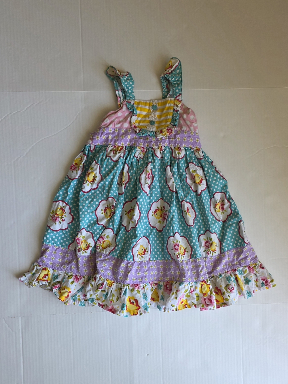 Jelly the Pug Blue Floral Polka Dot Girl Dress Strappy Summer Cottagecore